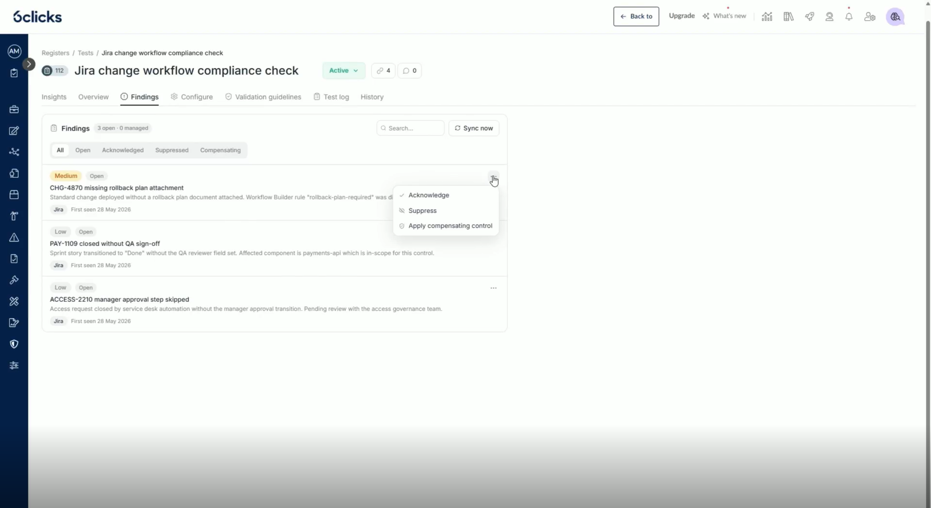 Actionable results from automated control tests