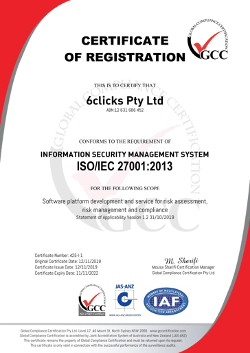 Blurred Address - GCC Certificate ISO 27001 - 425-I-1 - 6clicks